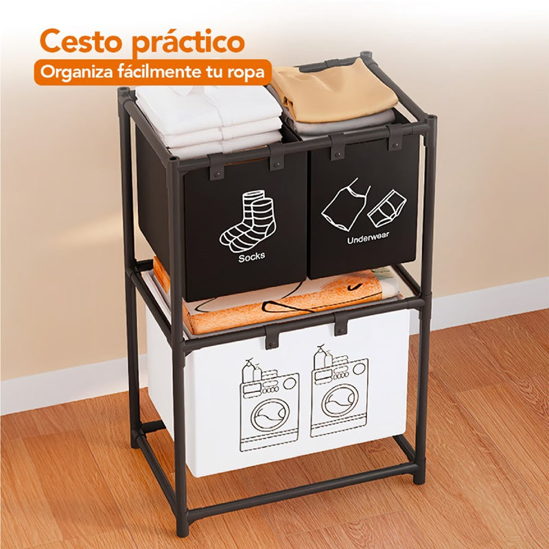 CESTO CANASTA PARA ROPA SUCIA DE 2 NIVELES