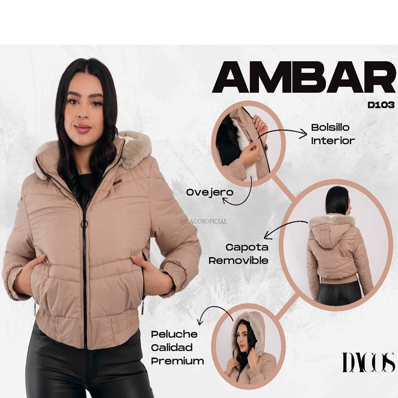 CHAQUETA PARA MUJER AMBAR Peluche Premium con Capota Removible