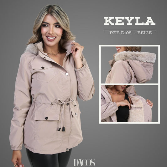 CHAQUETA PARA DAMA KEYLA Parka Beige con Interior Ovejero y Capota Acolchada