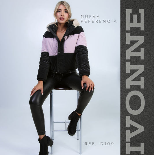 CHAQUETA PARA DAMA IVONE Estilo Bicolor con Interior Ovejero y Capota Acolchada