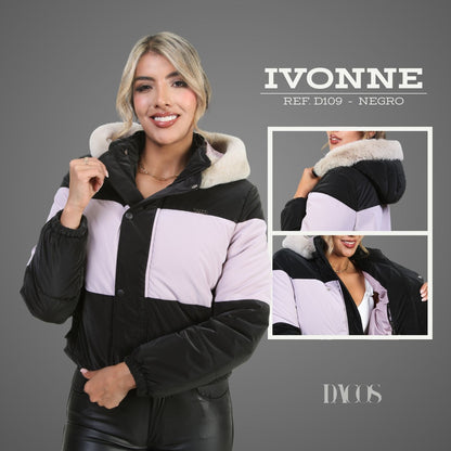 CHAQUETA PARA DAMA IVONE Estilo Bicolor con Interior Ovejero y Capota Acolchada